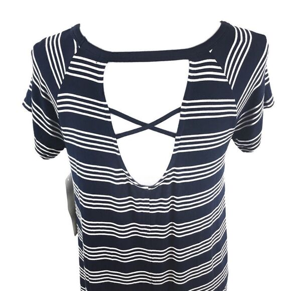 French Laundry Top Blue White Stripe Keyhole Back Short Sleeve Small - Picture 6 of 8